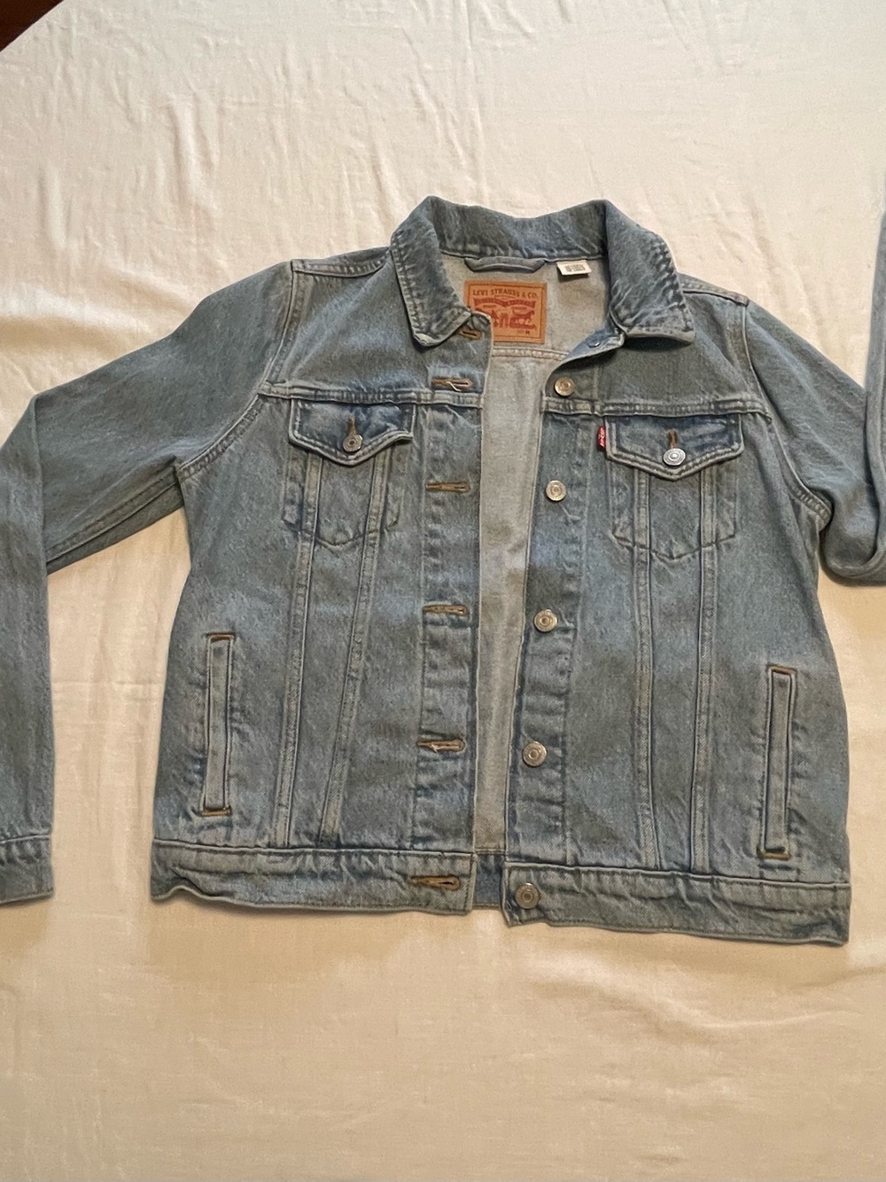 Levi's Light Blue Denim Jacket with Brown Patch Size Medium
